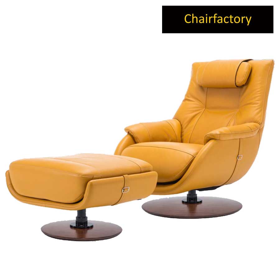 Telford Mustard Yellow Genuine Leather Recliner Chair With Ottoman
